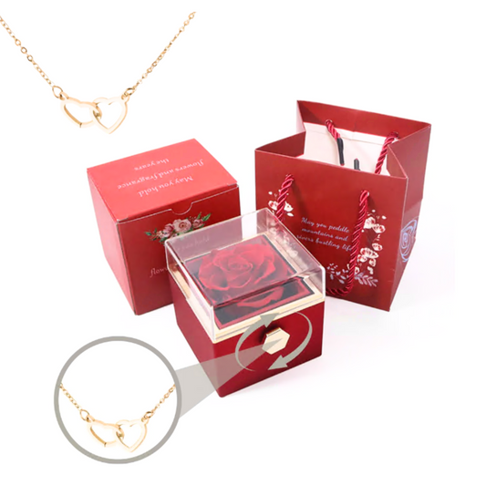 ETERNALLY PRESERVED ROTATING ROSE BOX-W/ENGRAVED HEART NECKLACE