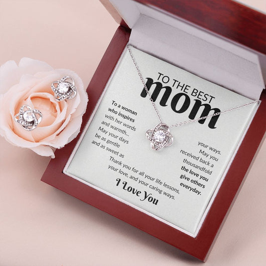 To The Best Mom-The Woman Who Inspires-Love Knot Necklace And Earring Set