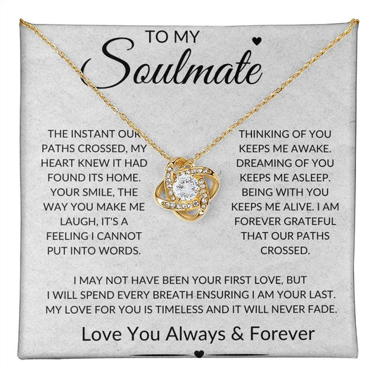 To My Soulmate, Beautiful Love Knot Necklace, Heartfelt Message For Her, Valentines Day, Anniversary, Birthday or Just Because