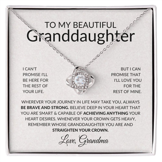 To My Beautiful Granddaughter From Grandma-Be Brave And Strong-Love Knot Necklace
