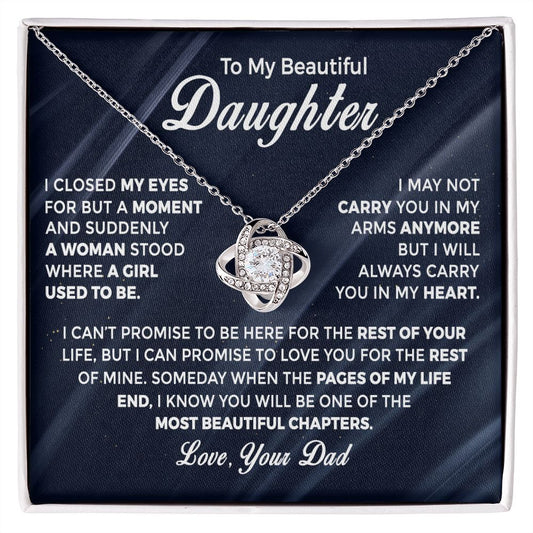To My Beautiful Daughter-Love You For The Rest Of My Life-Love Knot Necklace -A Timeless And Heartfelt Gift For Her