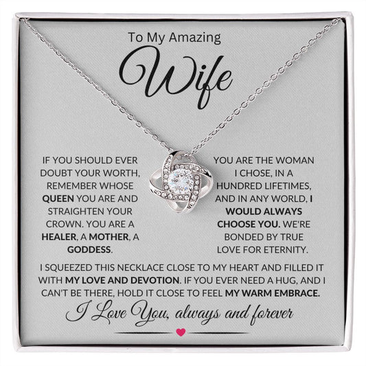 To My Beautiful Wife Necklace, Love Knot Necklace, Husband To Wife Gift, Message Card Necklace-I Would Always Choose You