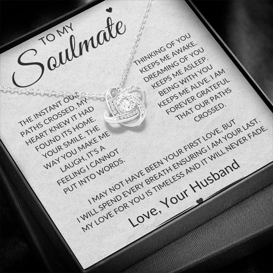 To My Soulmate, Beautiful Love Knot Necklace, Heartfelt Message For Her, Valentines Day, Anniversary, Birthday
